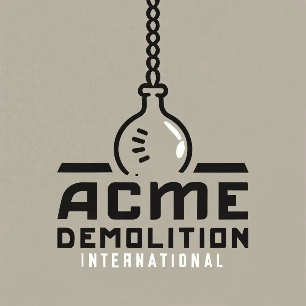 logo, wrecking ball, with the text "Acme Demolition International", typography, be used in Construction industry