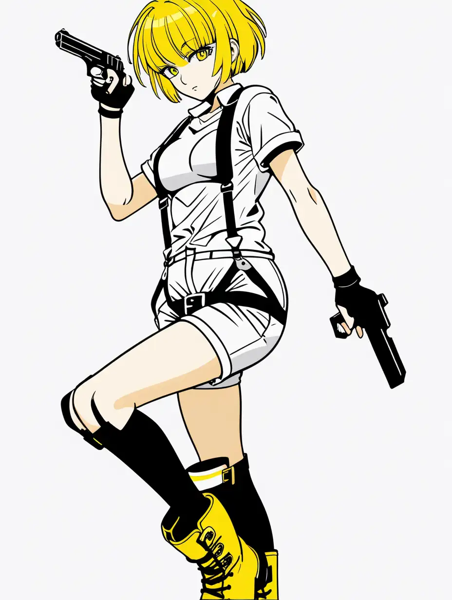 Anime Woman Hero Holding Handgun in Minimal Design