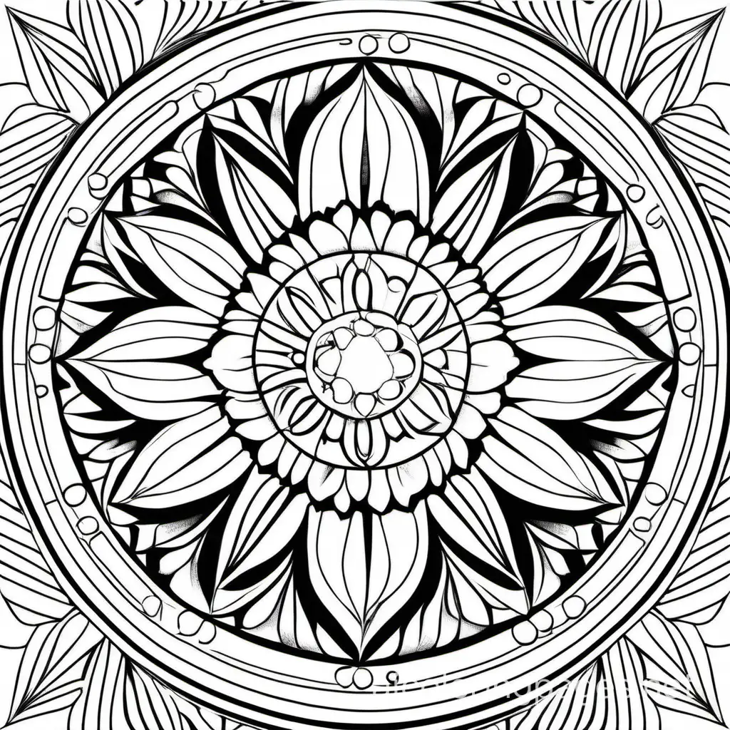 mandalas, Coloring Page, black and white, line art, white background, Simplicity, Ample White Space. The background of the coloring page is plain white to make it easy for young children to color within the lines. The outlines of all the subjects are easy to distinguish, making it simple for kids to color without too much difficulty
