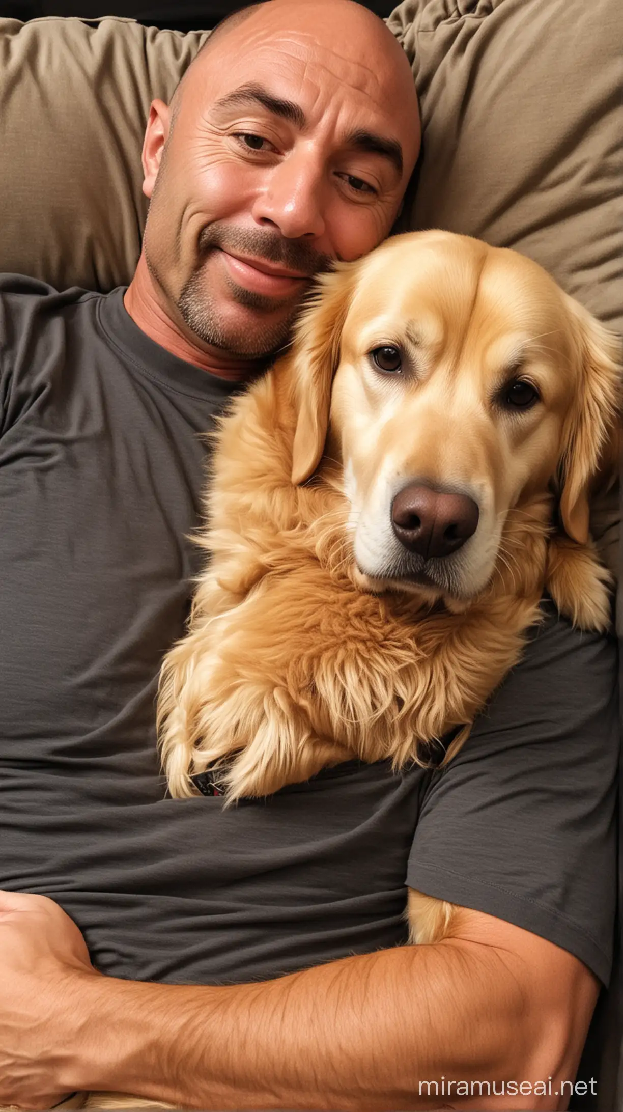 Joe Rogan Cuddling with His Adorable Golden Retriever