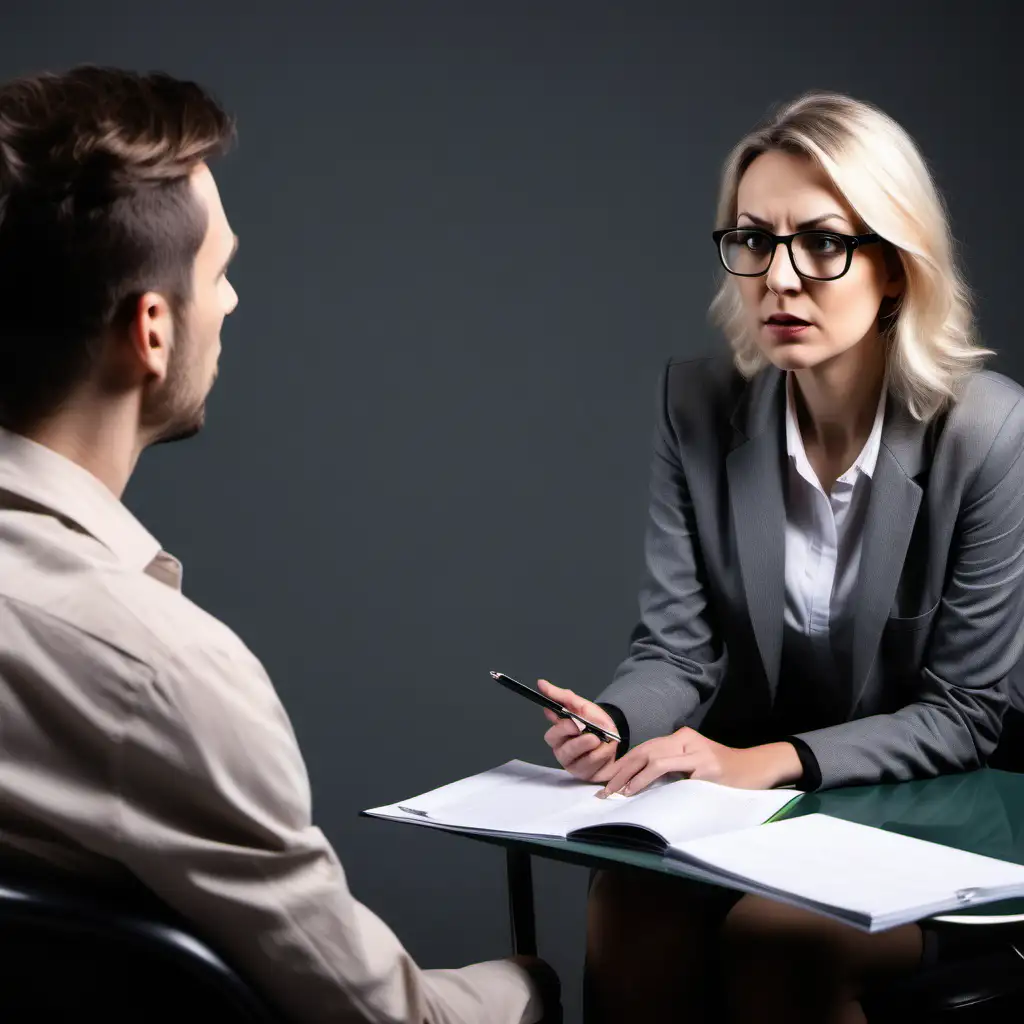 Female Psychologist Counsels Male Patient in Intense Atmosphere