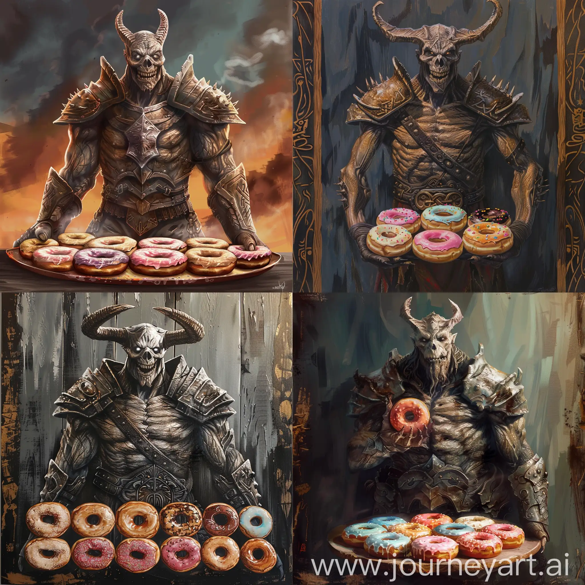 A draugr from Skyrim with a dozen donuts