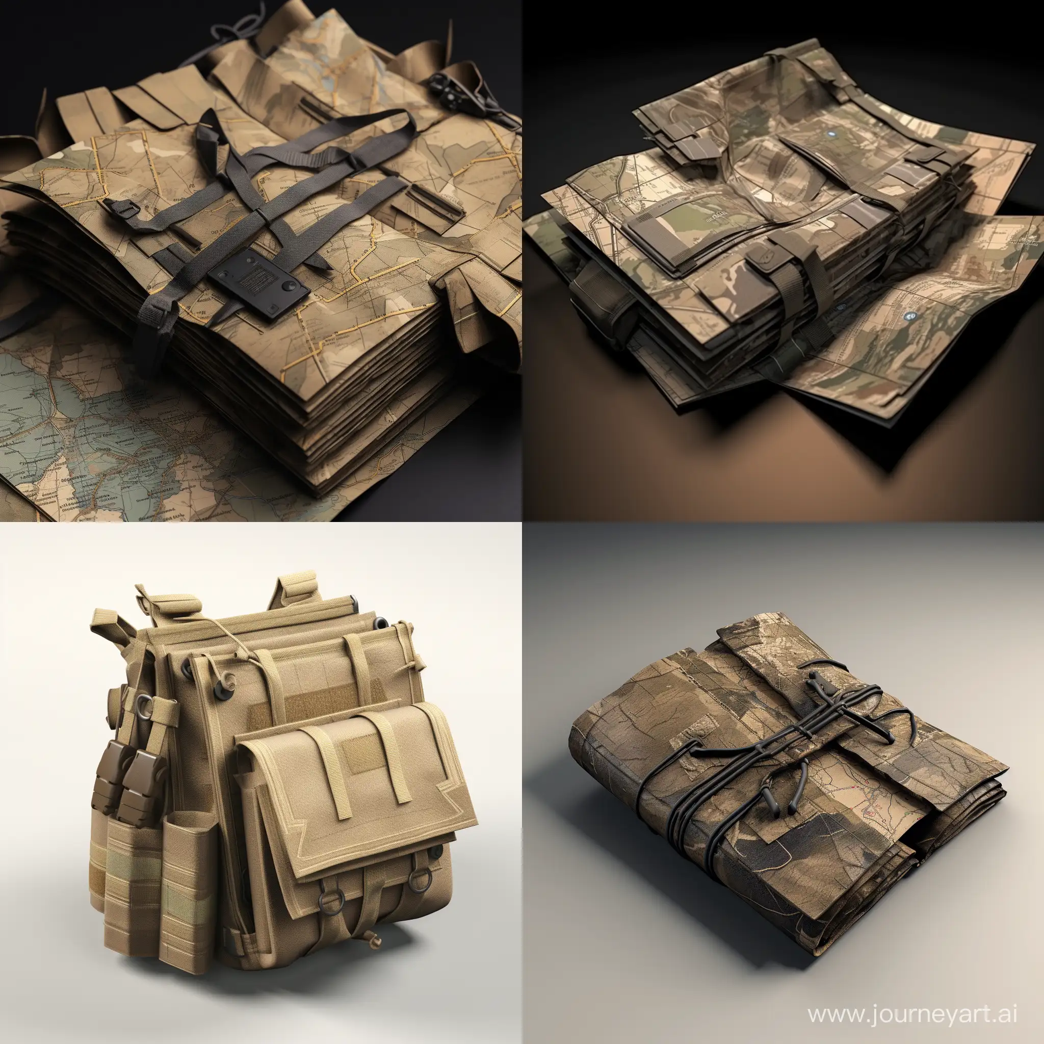 Realistic-3D-Render-of-Old-Military-Maps-in-Isometric-Tactical-Pouch