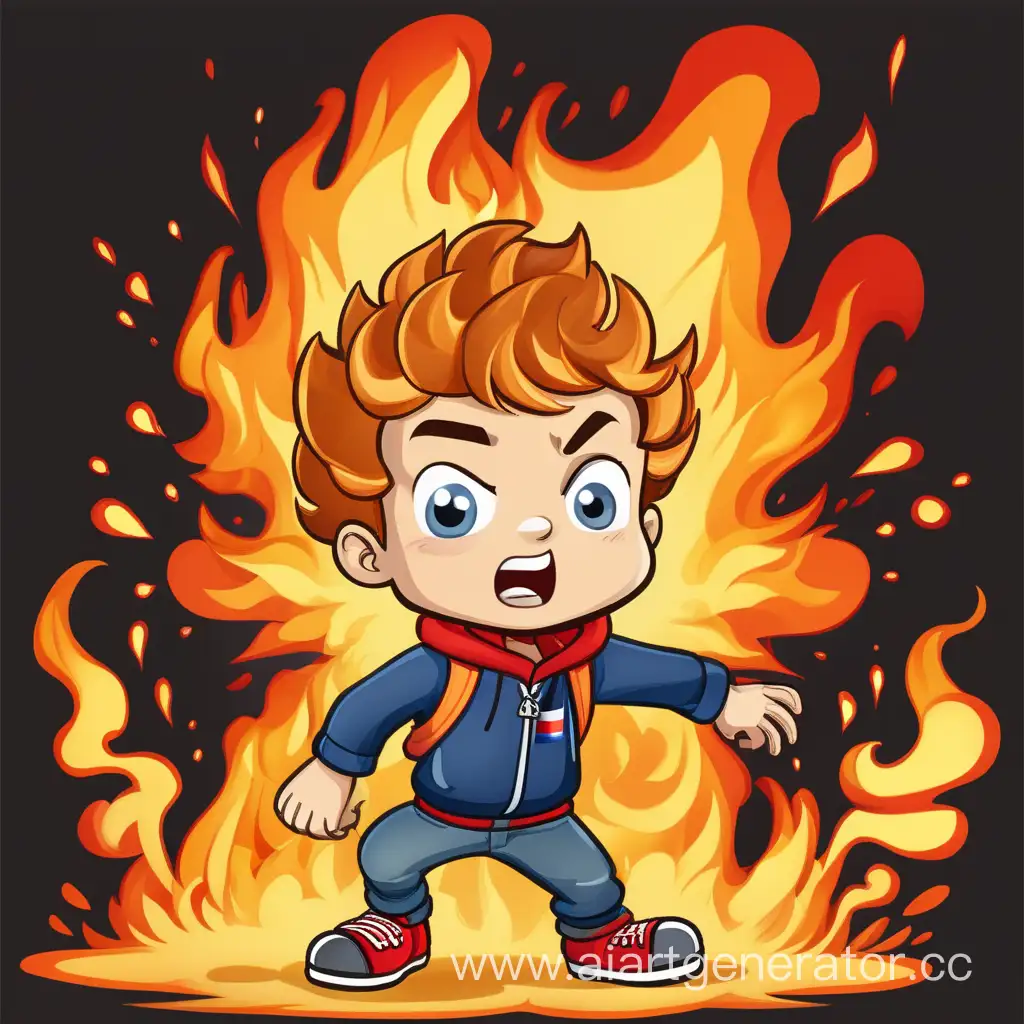 Cartoon-Russian-Boy-Amidst-Explosive-Fire-and-Flames