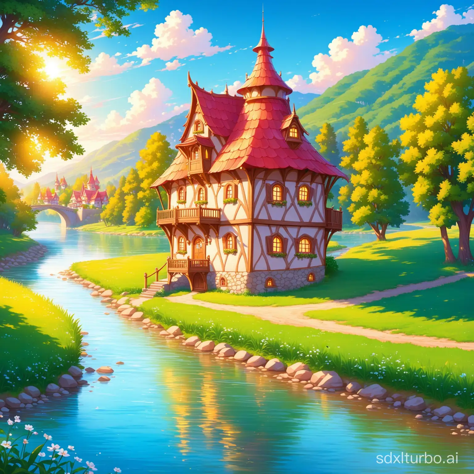 Fairytale house on the riverbank