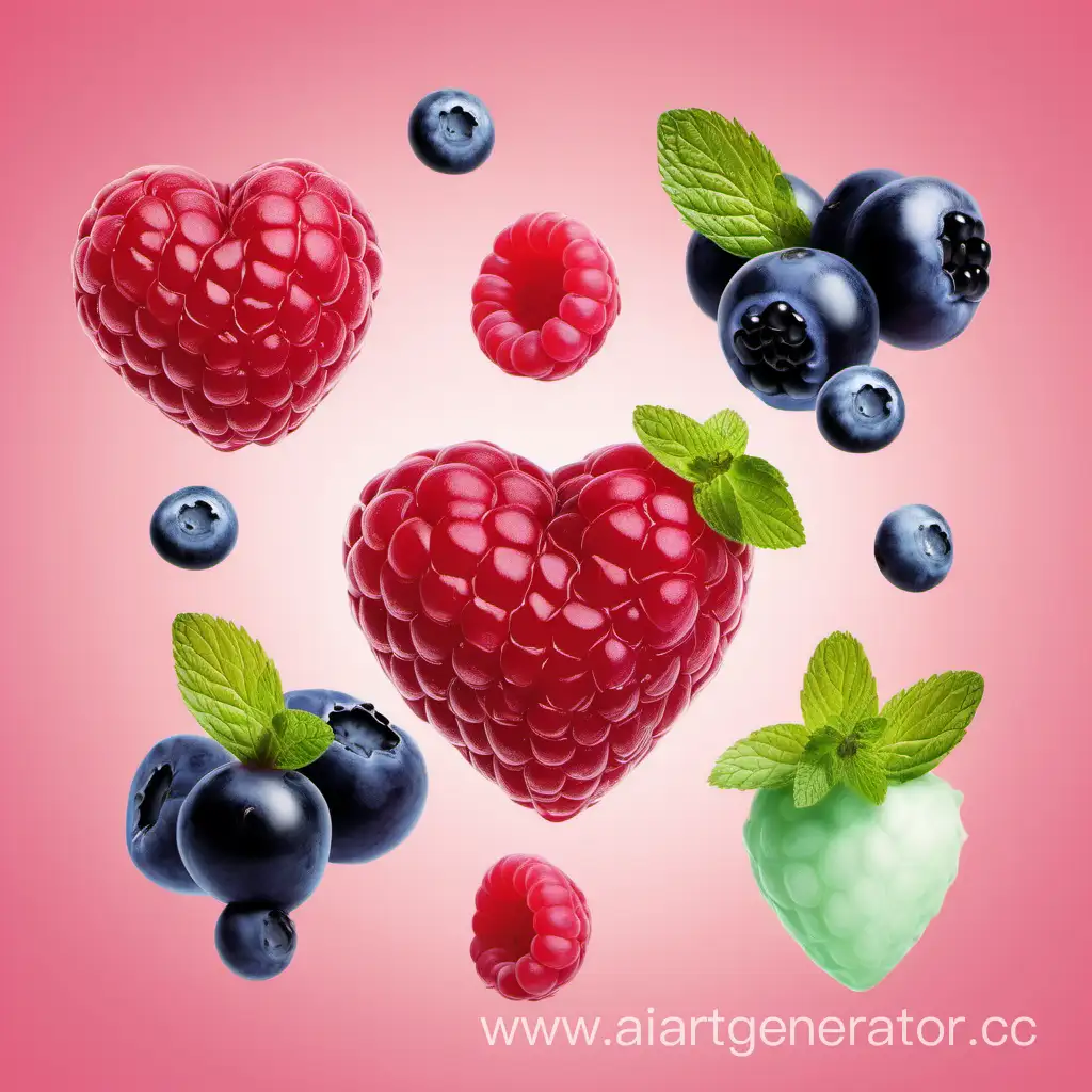 Vibrant-HeartShaped-Berries-with-Fresh-Mint