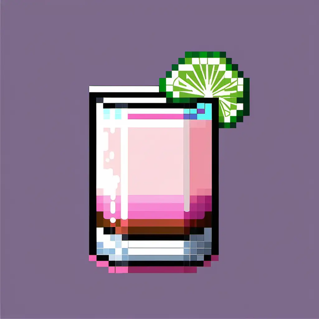 Pixel Art Light Pink Whiskey Cocktail with Cherry Garnish