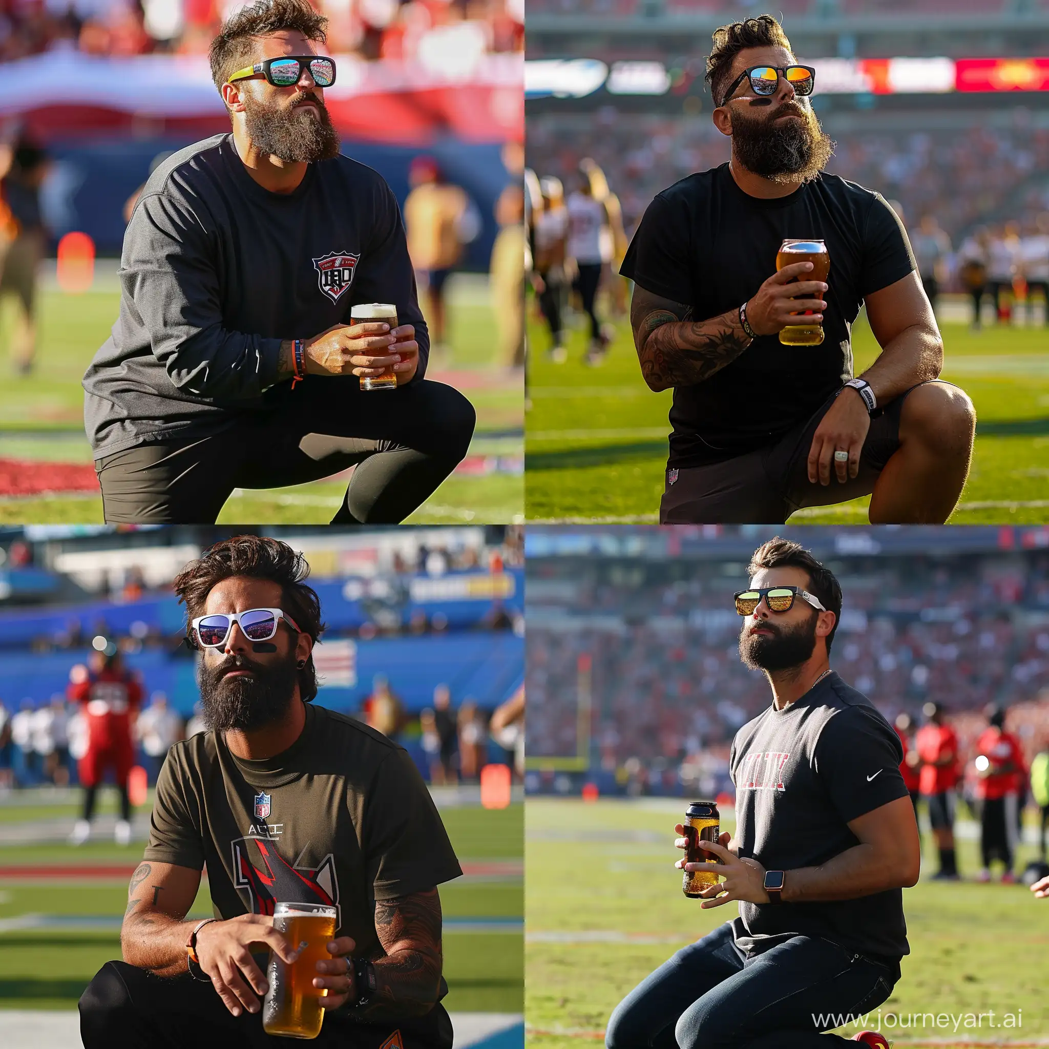 Patriotic-Bearded-Man-Holding-Beer-on-Football-Field-During-National-Anthem