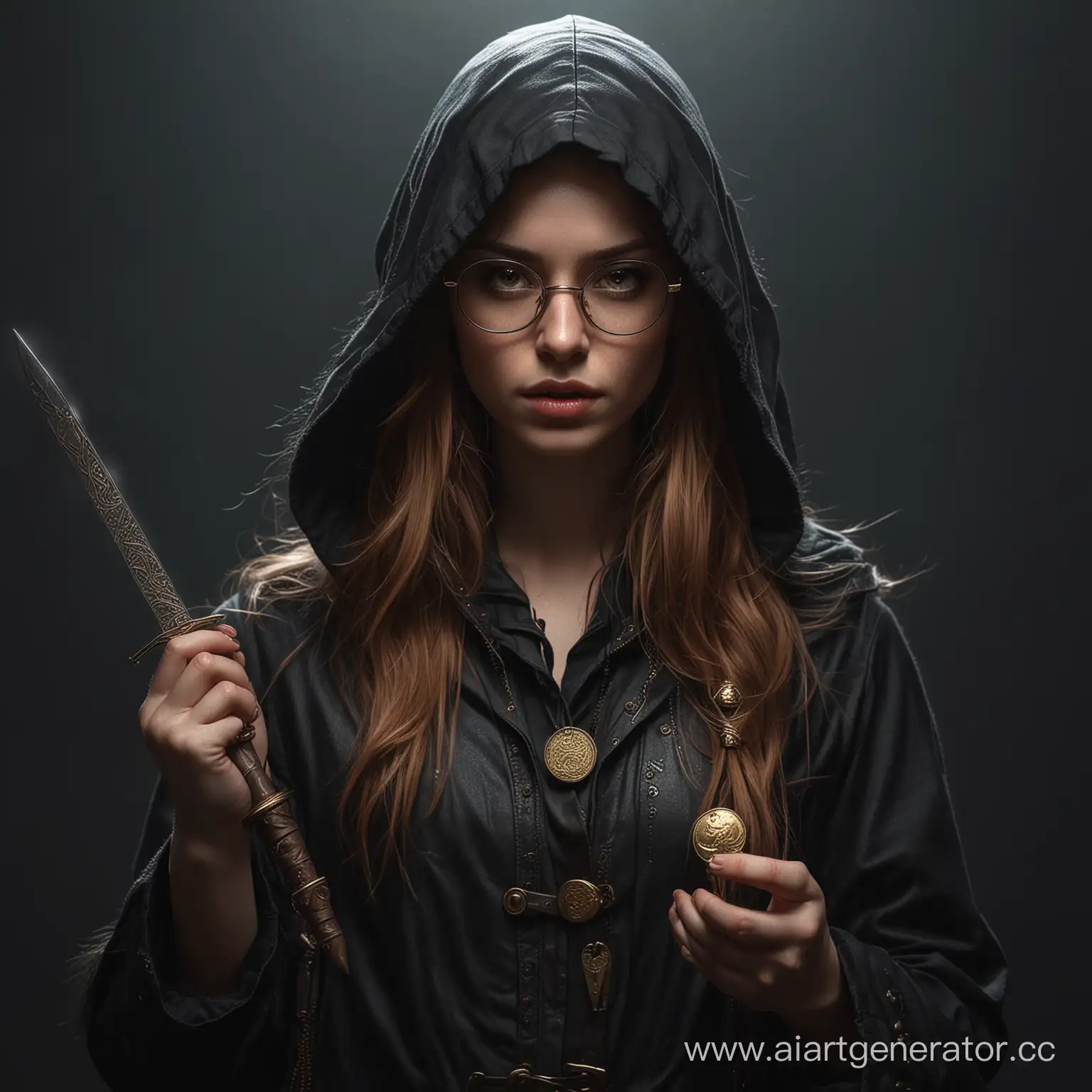 Mysterious-Rogue-Girl-with-Dagger-and-Gold-Coins-in-Dark-Fantasy-Setting