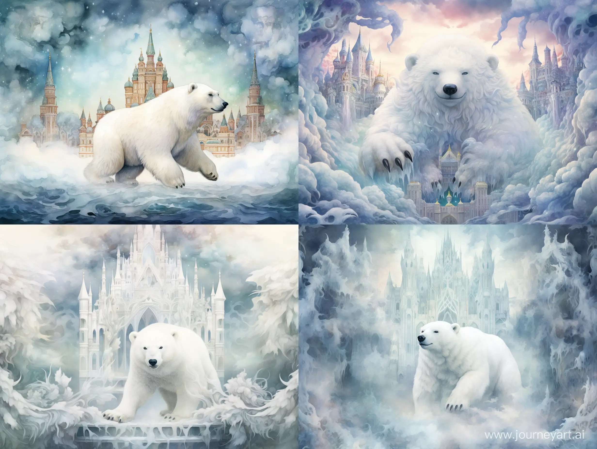 Enchanting-Encounter-Majestic-Snow-Bear-Storm-over-Icy-FairyTale-City