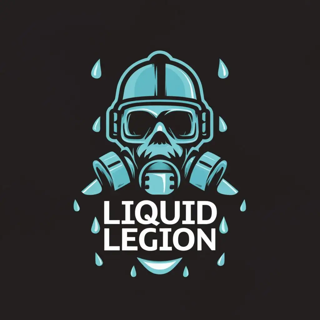 a logo design,with the text "Liquid legion", main symbol:robot Diver head with long beard and diving mask with reabreather in water droplet,Moderate,be used in Technology industry,clear background