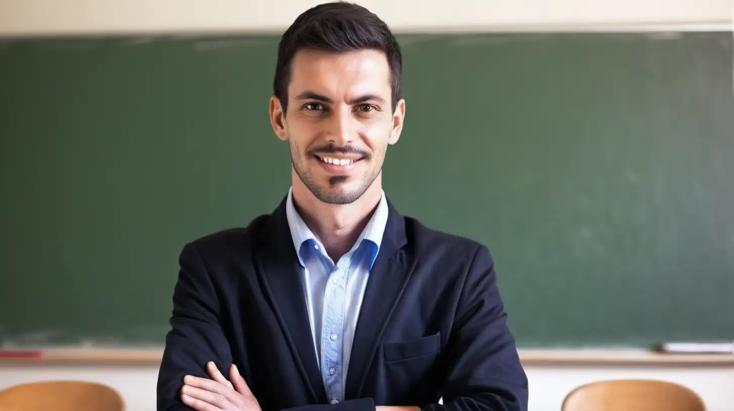 Portrait male teacher in classroom