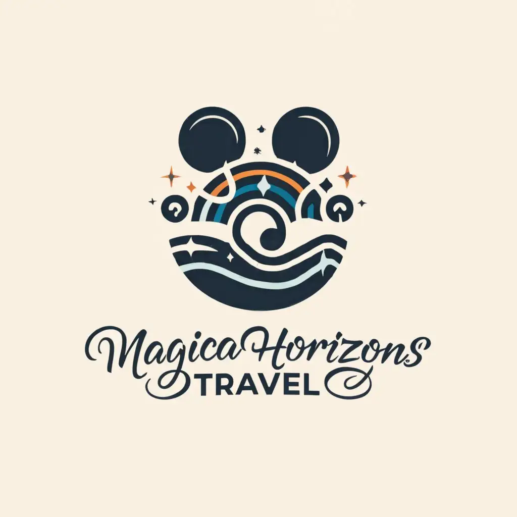 a logo design,with the text "Magical Horizons Travel", main symbol:A horizon with magic circling around it and Mickey ears,Moderate,be used in Travel industry,clear background