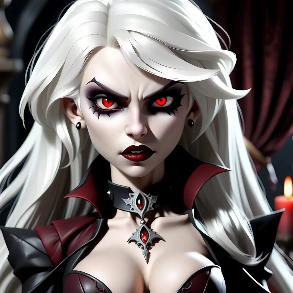 Sexy, seductive female vampire lord with white hair 