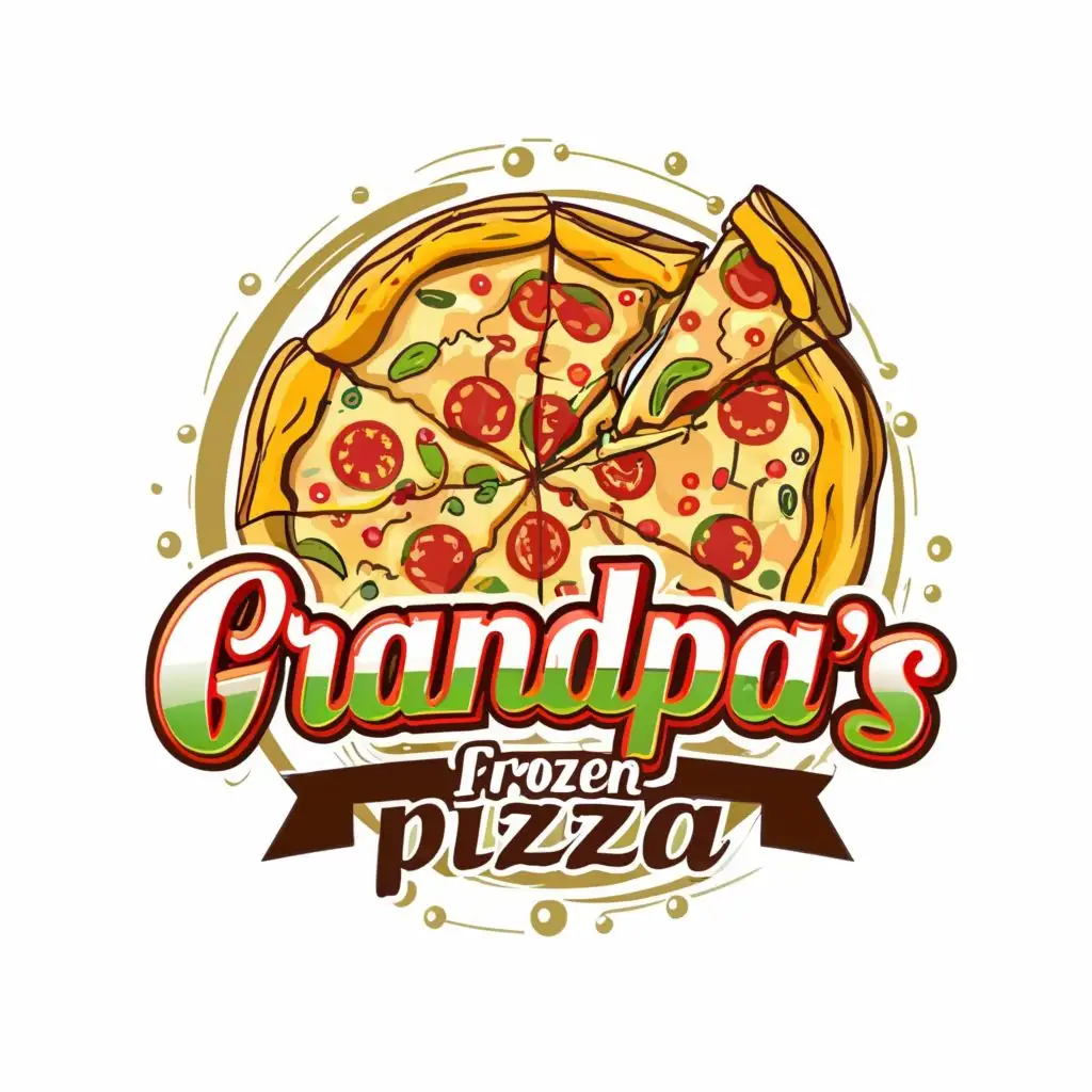 logo, italian style Pizza, with the text "Grandpa's Frozen Pizza", typography, be used in Retail industry flat vector illustration, centered, white background, no text, no watermark