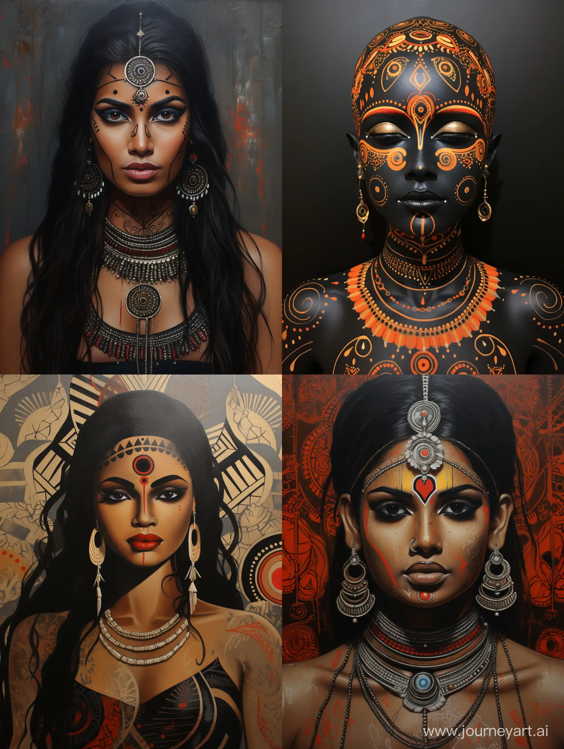 black tribal art of an Indian woman