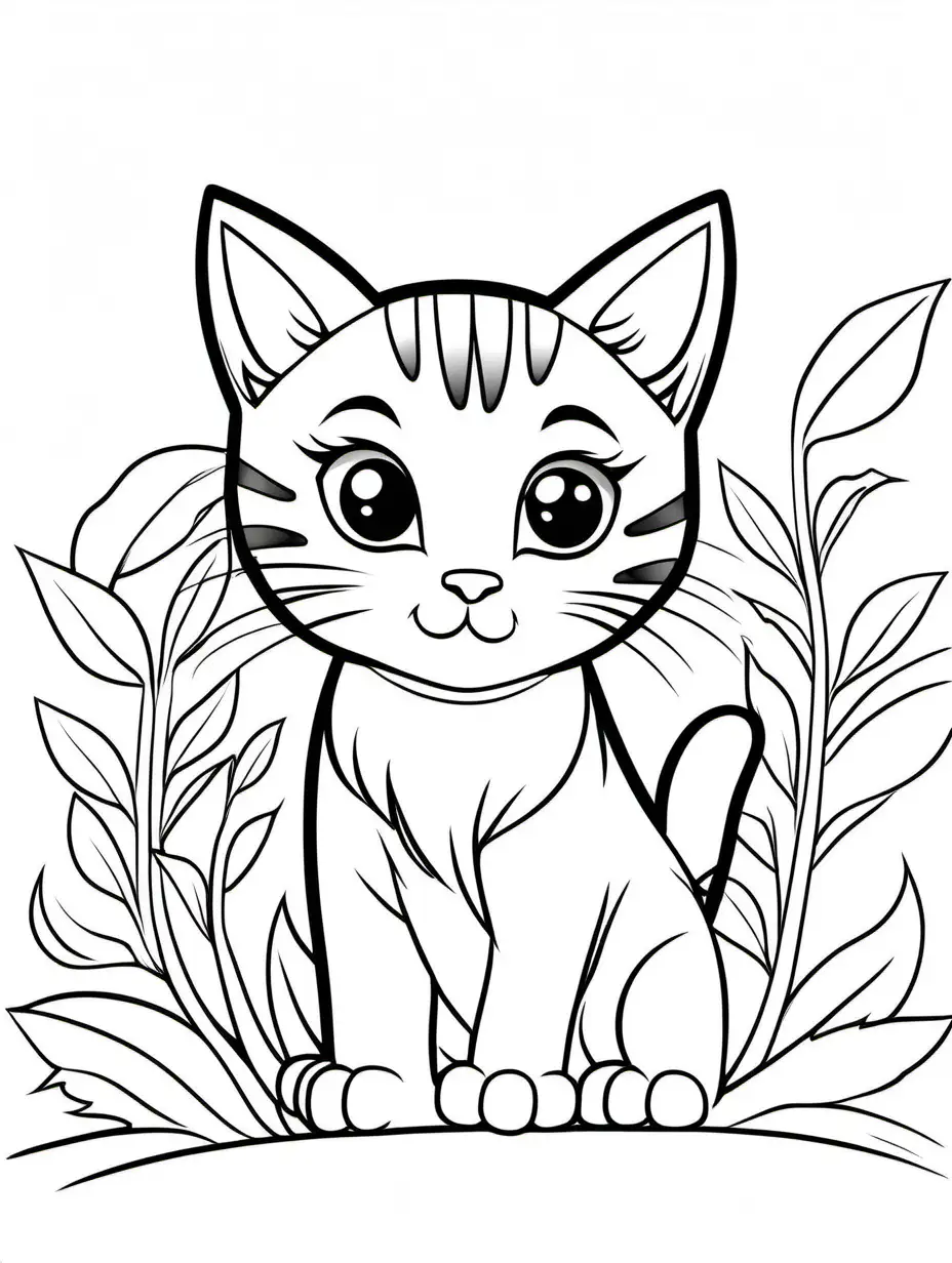 kitten, isolated, simple, kids Coloring Page, black and white, line art, white background, clear background, no background, Ample White Space, thick outlines, the outlines of all the subjects are easy to distinguish, making it simple for children to color without too much difficulty., Coloring Page, black and white, line art, white background, Simplicity, Ample White Space. The background of the coloring page is plain white to make it easy for young children to color within the lines. The outlines of all the subjects are easy to distinguish, making it simple for kids to color without too much difficulty