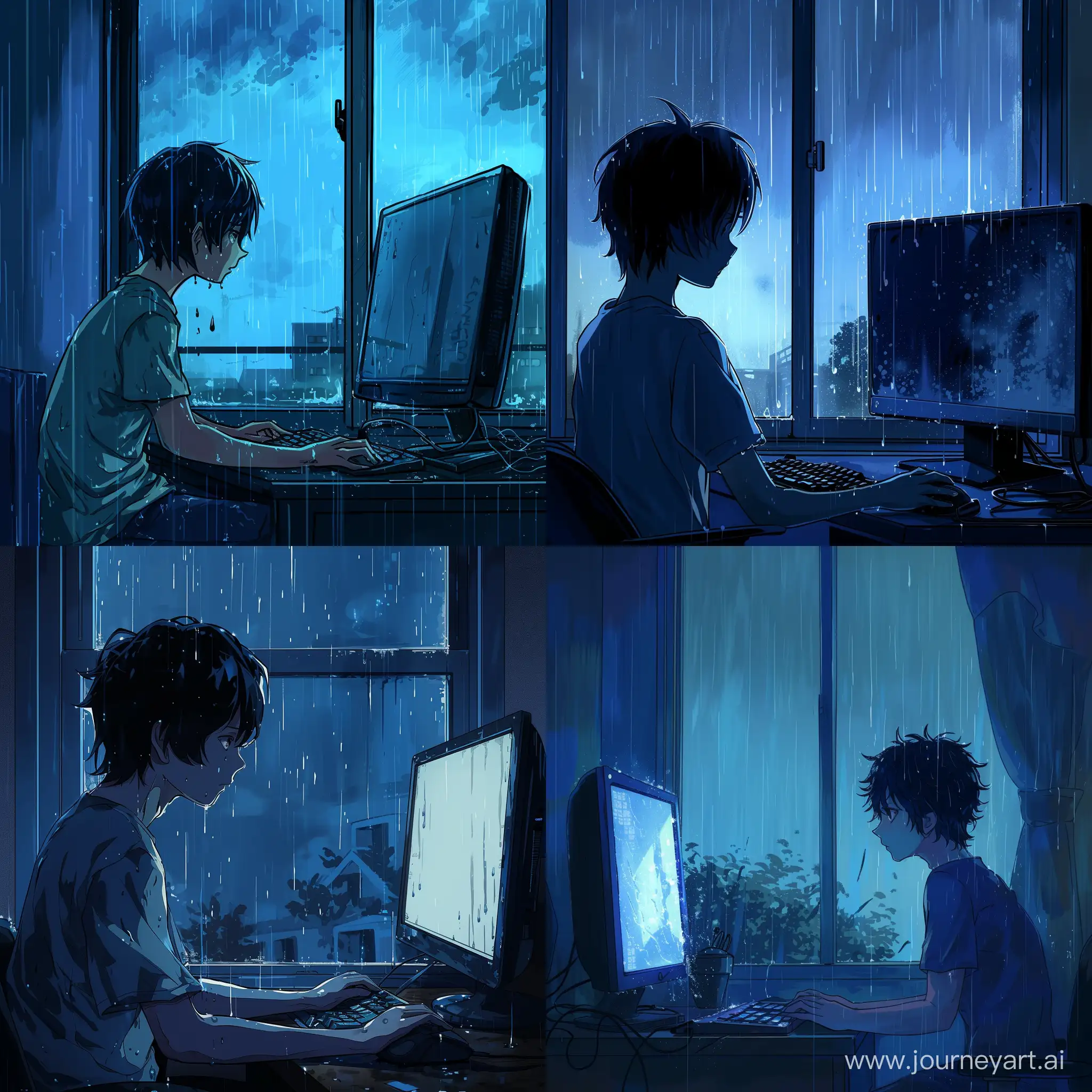 Lonely-16YearOld-Boy-in-Despair-with-Computer-on-Rainy-Day