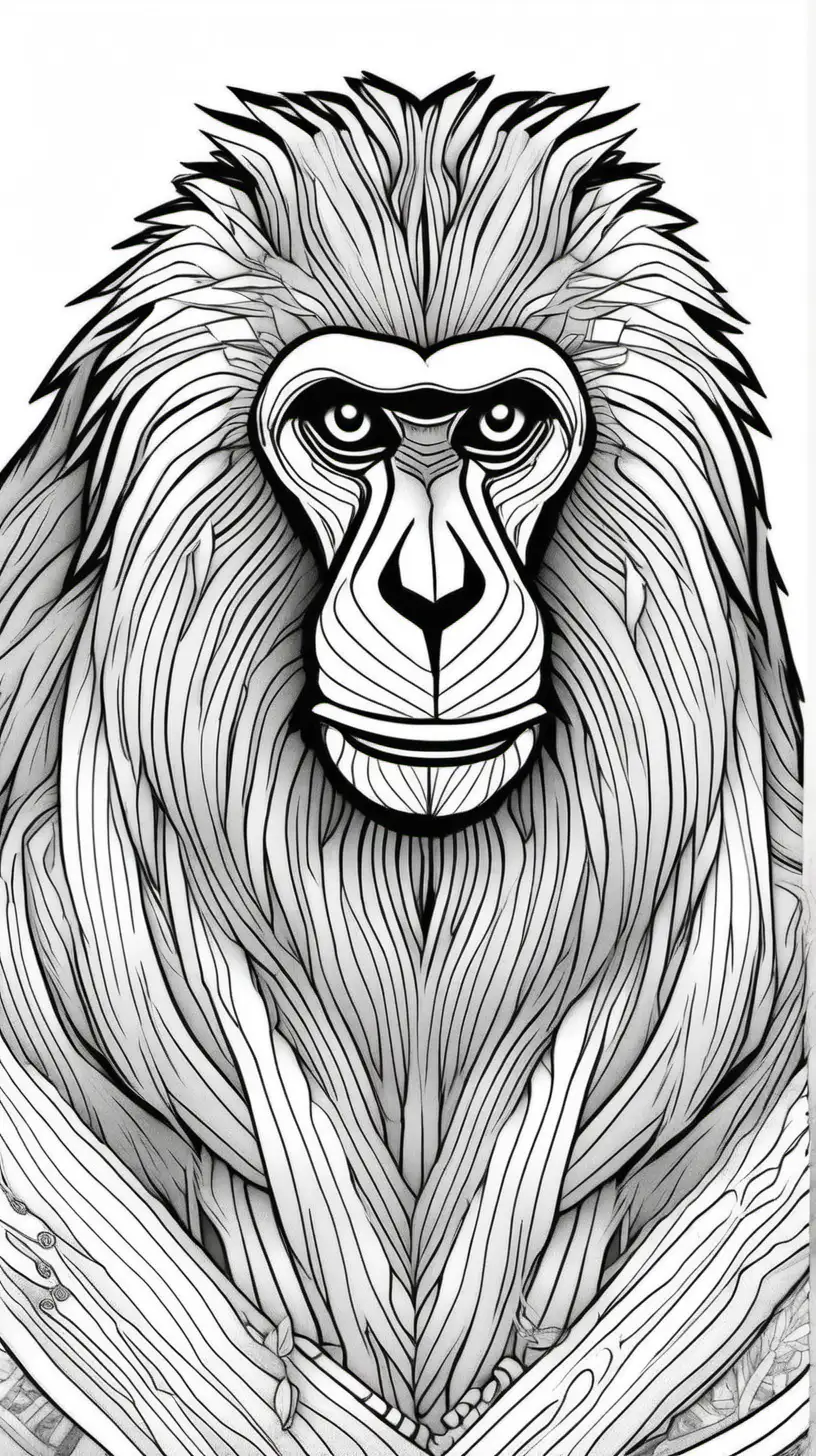 African Baboon Coloring Page for Adults Clean Outline Design