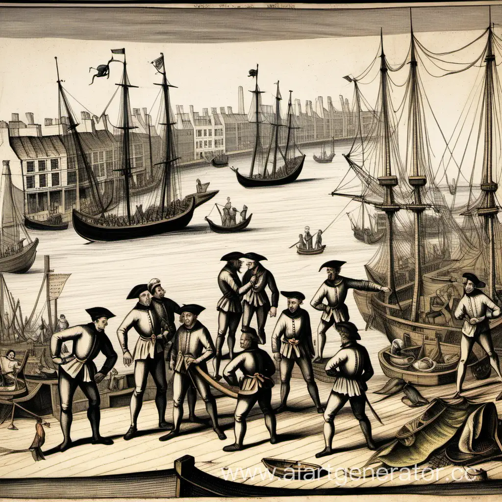 Vibrant-17th-Century-London-Port-Scene-with-Sailors-Amidst-Bustling-Activity