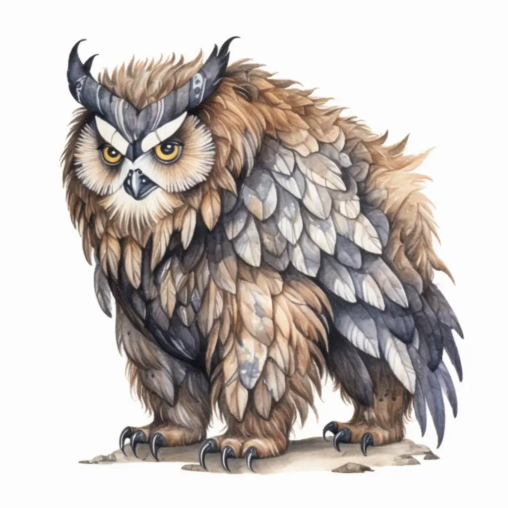 owlbear, dark watercolor drawing, no background