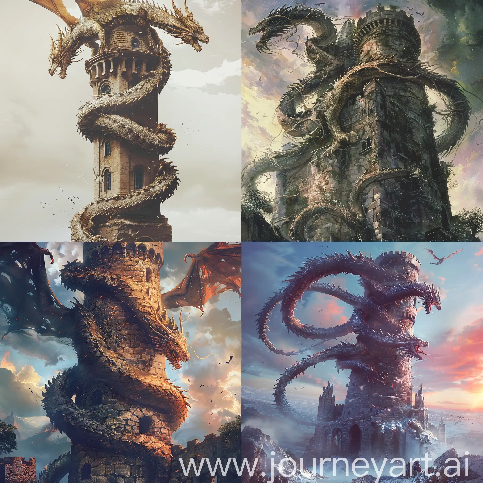 Tower-Enveloped-by-Dragon-Mythical-Creature-Guards-Ancient-Structure
