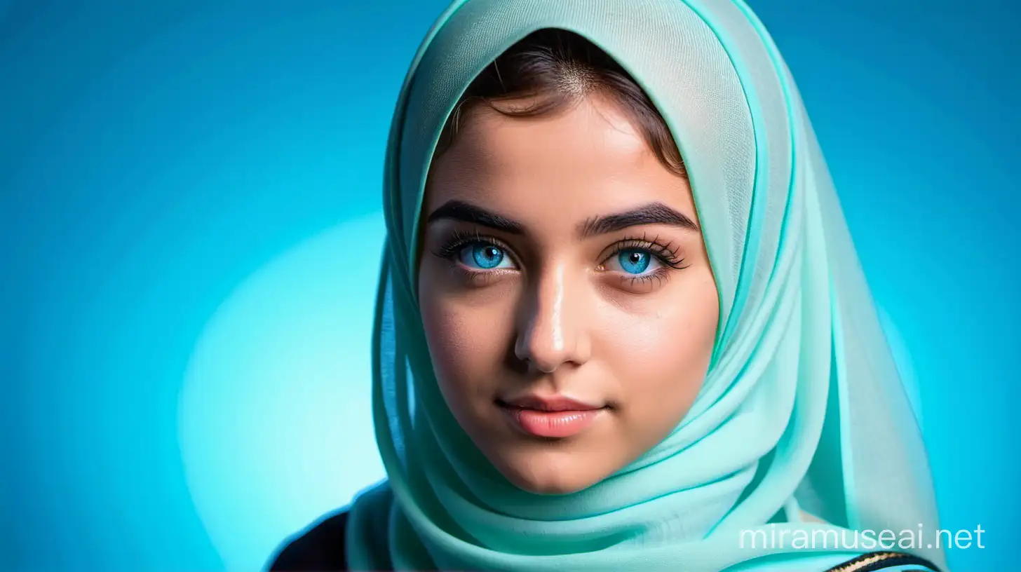 صورة واسعة كاملة بروفيل انستجرام لفتاة مسلمة 
 عيون زرقاء خلفية زرقاء 
