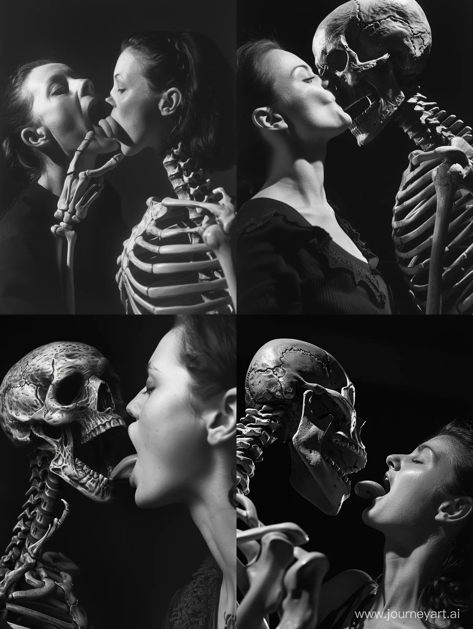 Macabre-Gothic-Woman-Pressing-Tongue-on-Skeleton-Face