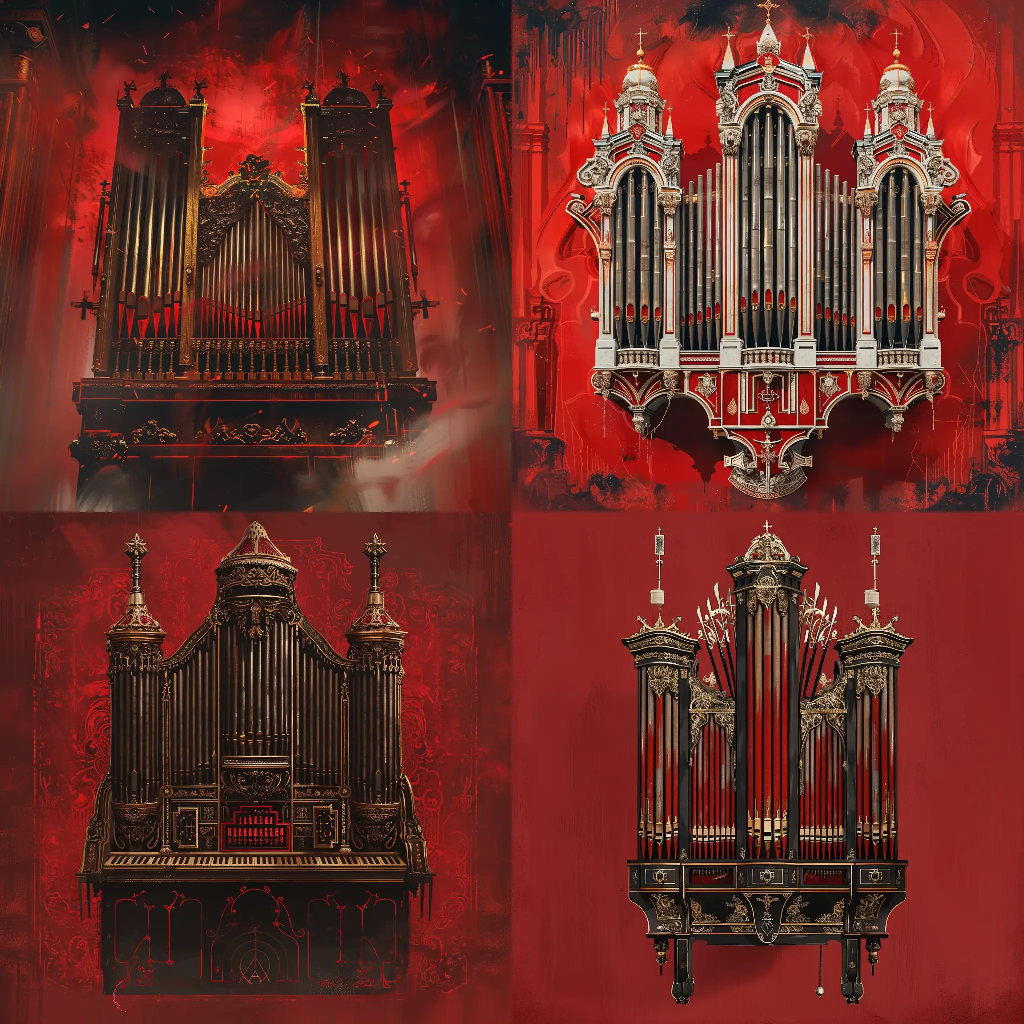 Epic slavic organ on a red background, digital painting