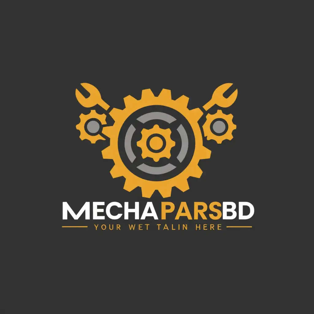 a logo design,with the text "mecha parts bd", main symbol:gear, bolt, wrench,,complex,clear background