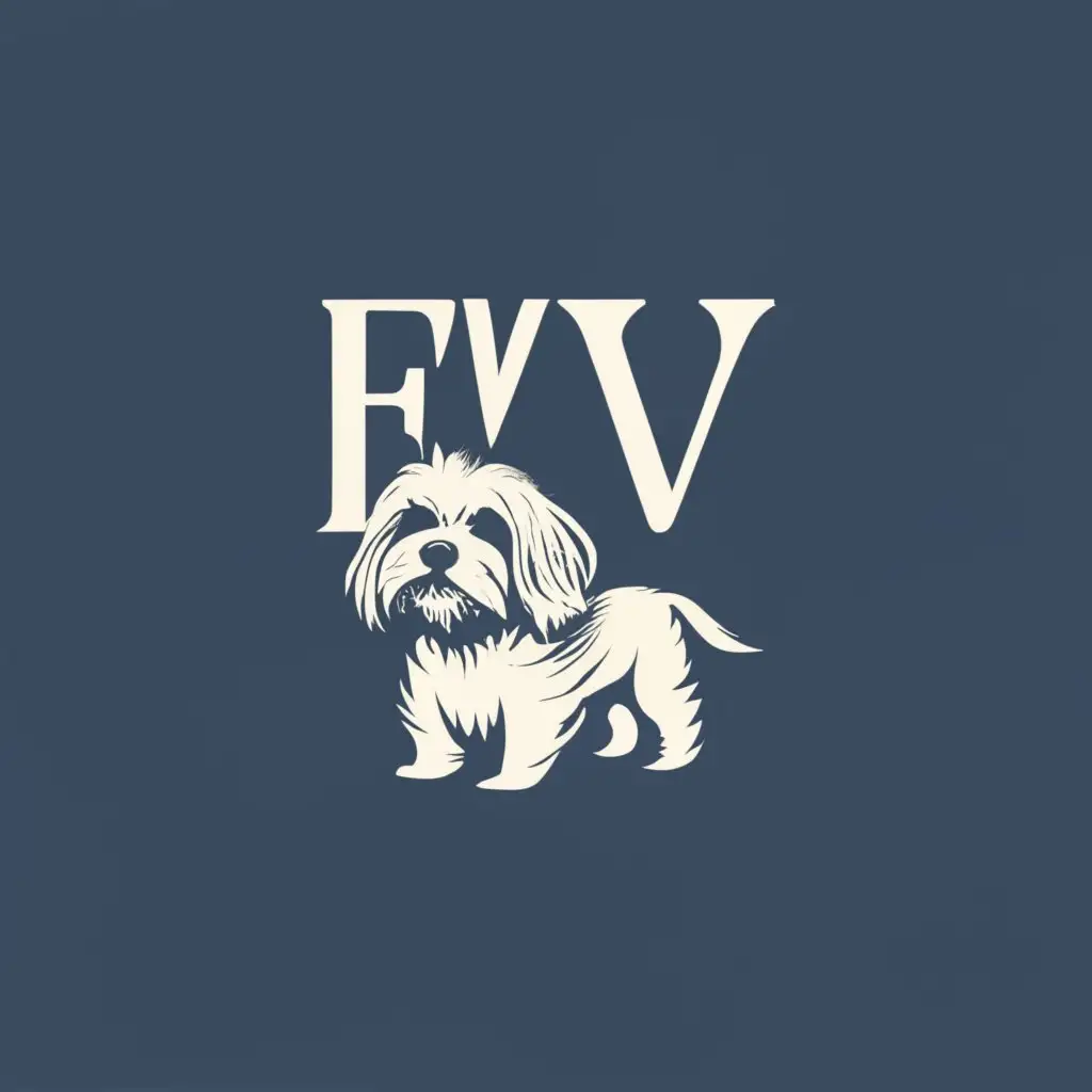 logo, maltese dog, with the text "FV", typography