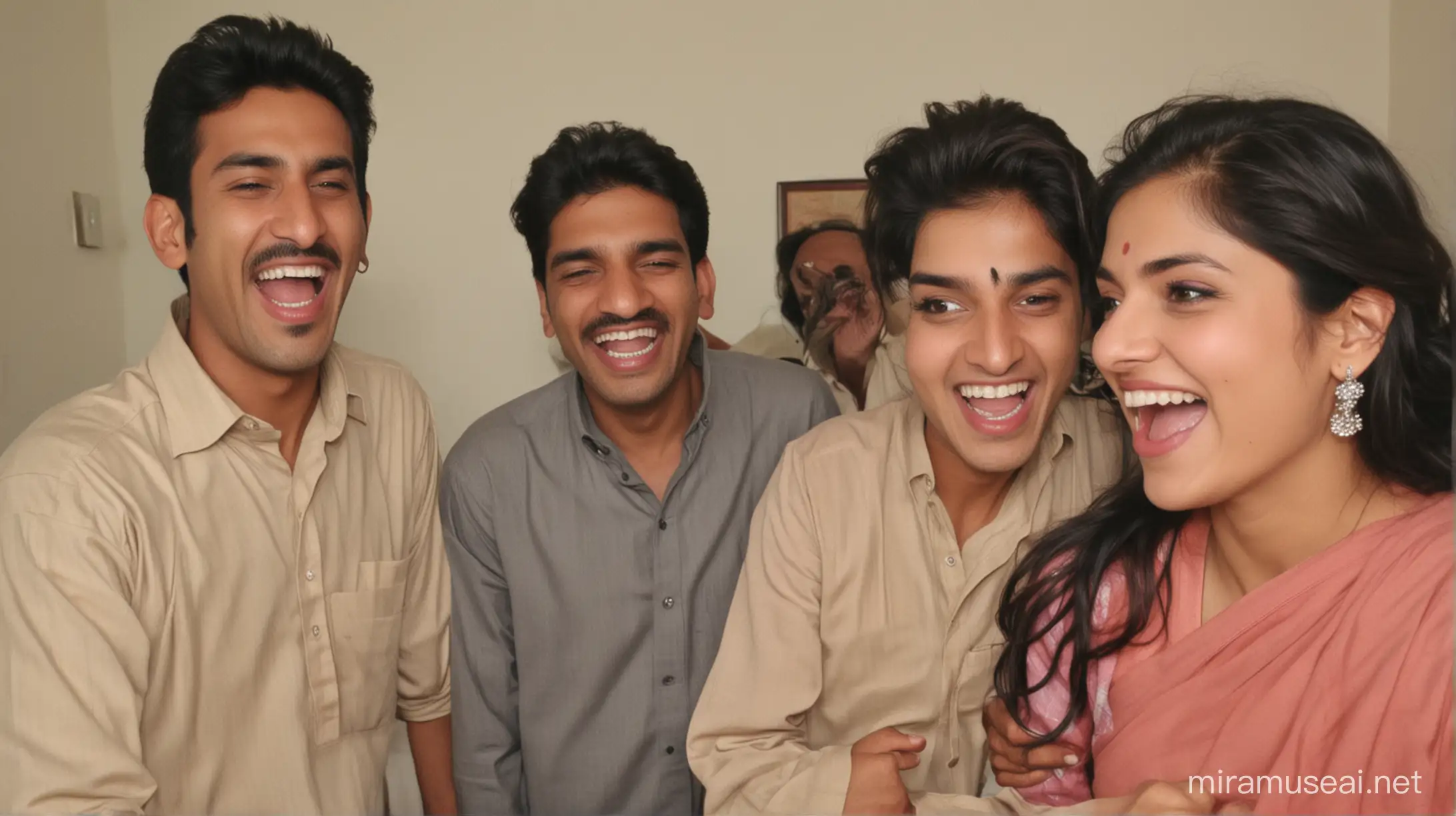 Joyful Pakistani and Indian Friends Sharing Laughter