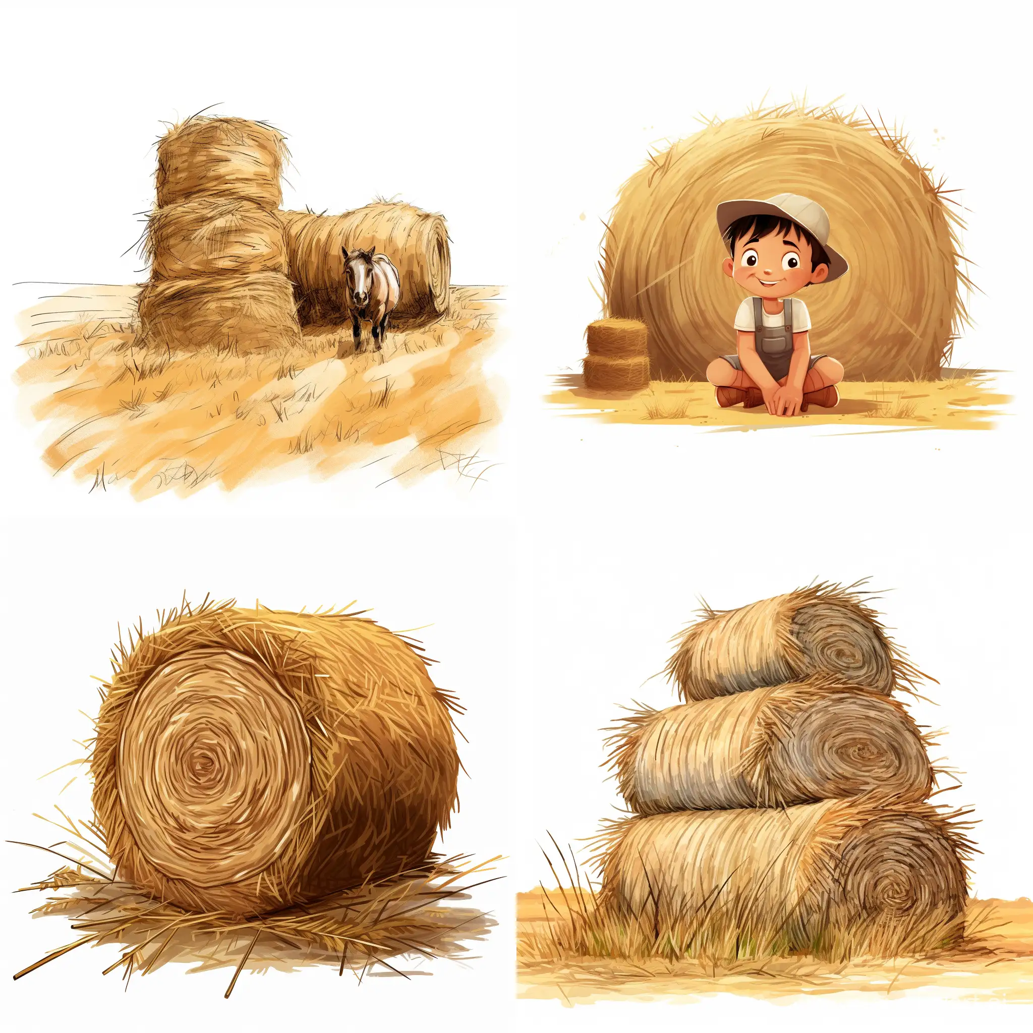 Cartoon-Bale-of-Hay-and-Straw-on-White-Background
