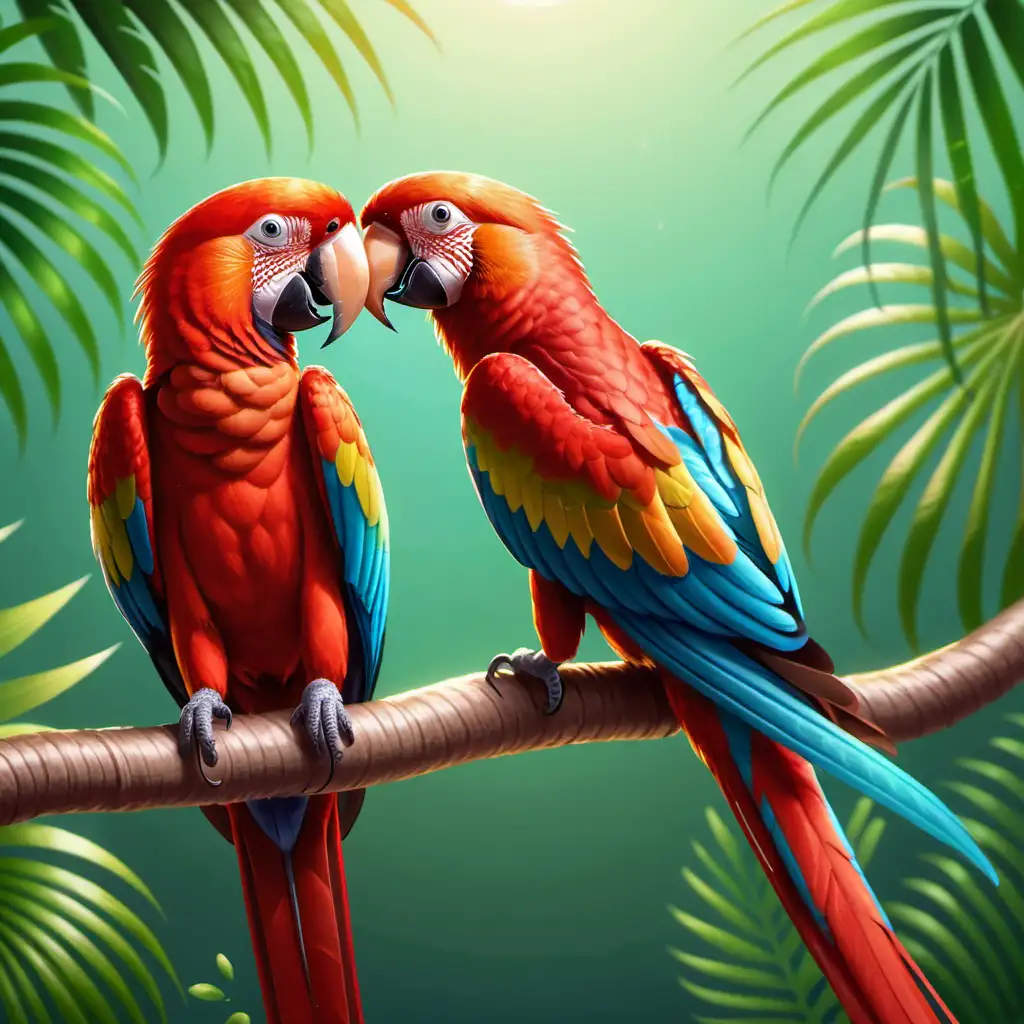 Costa Rican Tropical Forest Scene with Red Macaws