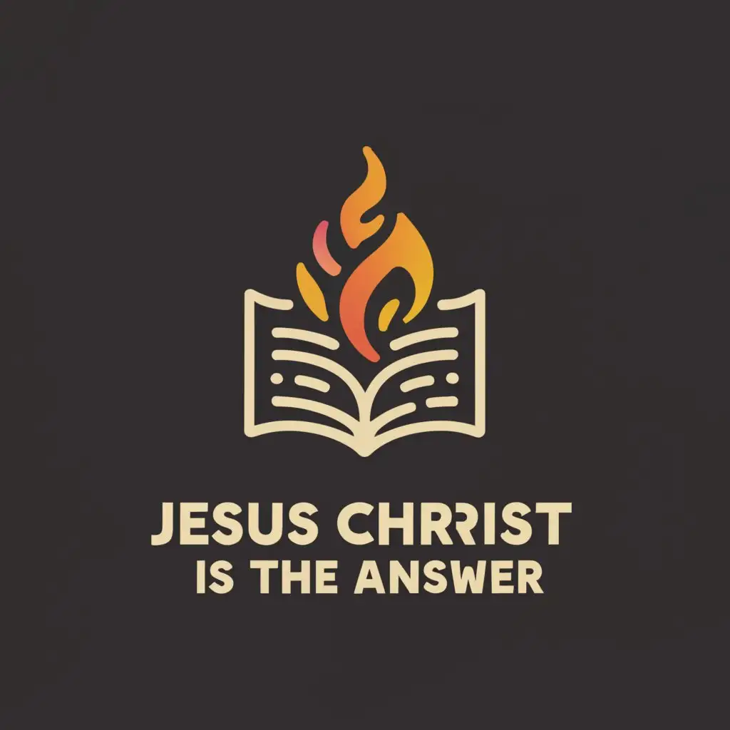 a logo design,with the text """"
Jesus Christ is the Answer
"""", main symbol:Bible, fire but no Cross sign,Minimalistic,clear background