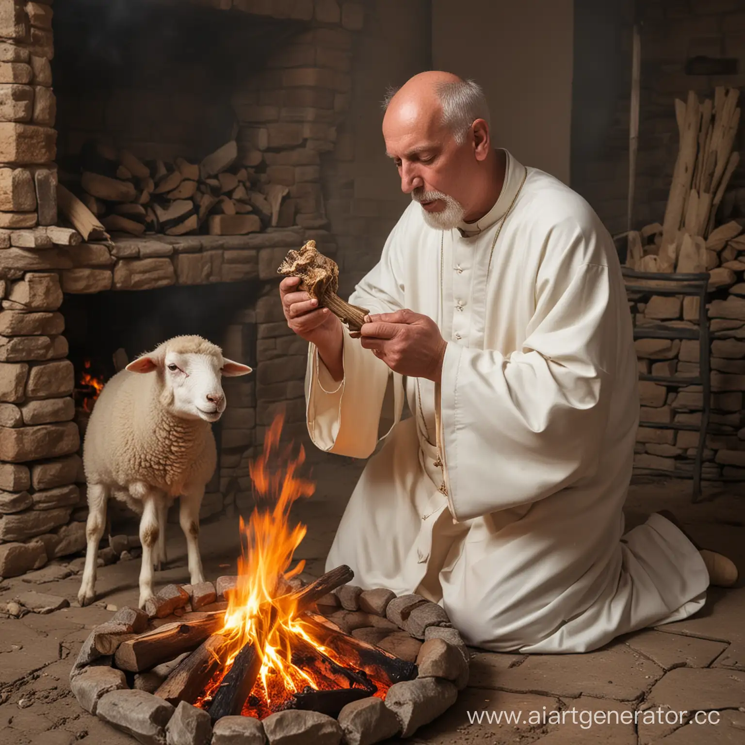 Priest-Enjoying-Roasted-Sheep-Head-by-the-Fire