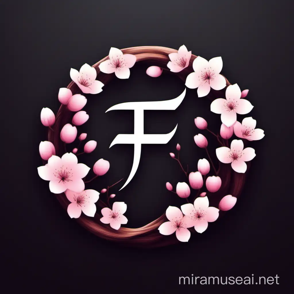 make an F logo for a developer porfolio with dark background

 japanese style, also pink tokes like cherry blossom

make it a circle and still need to be an F letter