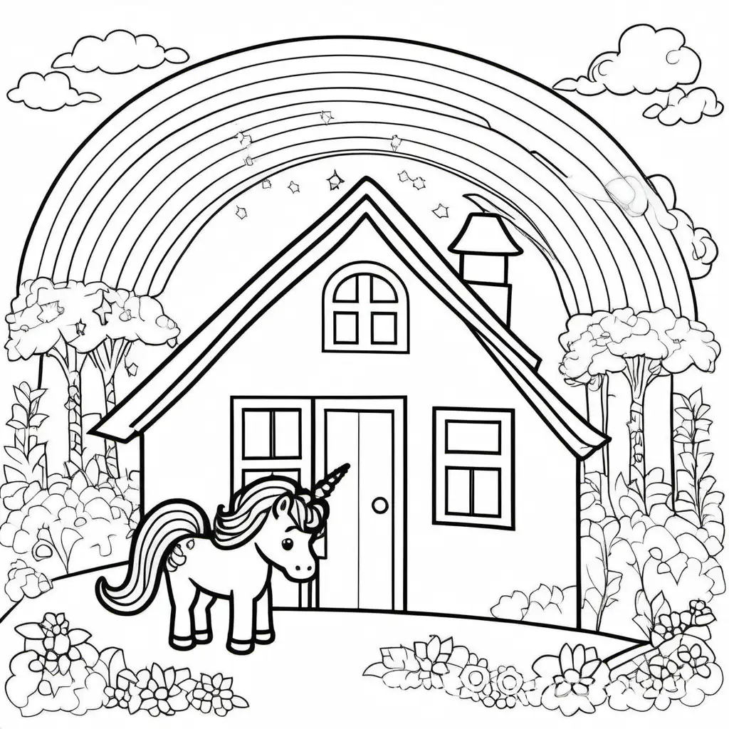 Simple-Unicorn-Coloring-Page-with-Rainbow-and-House