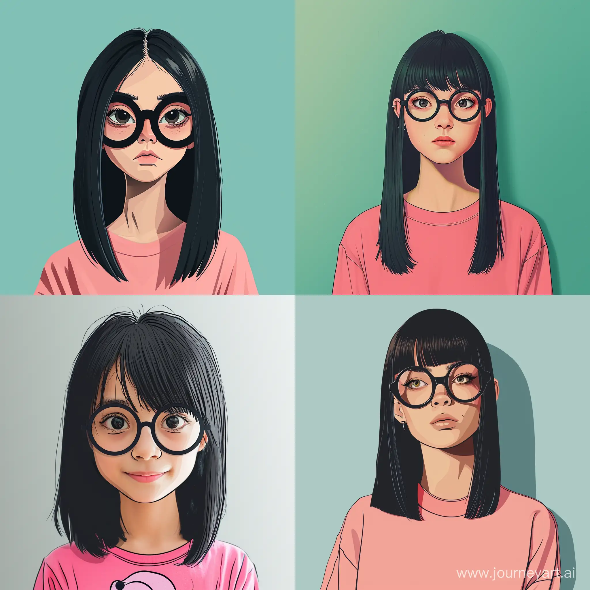 Chic-Girl-in-Custom-Style-Black-Hair-Circle-Glasses-and-Pink-Shirt