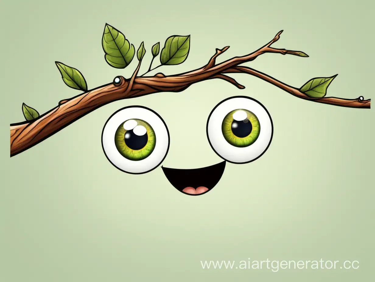 Cheerful-Tree-Branch-with-Eyes-and-Smile-on-Clean-Background