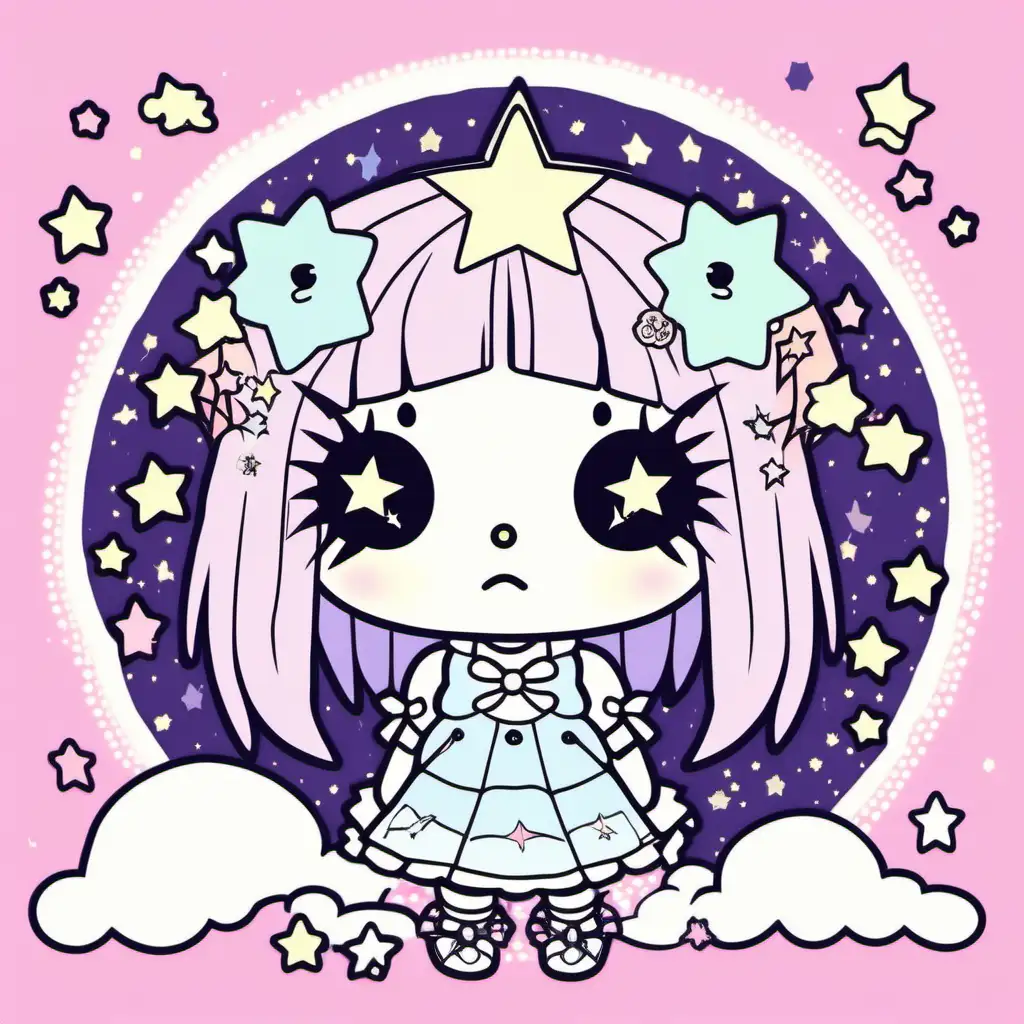 Pastel Goth Sanrio Little Twin Star Style Full Moon Vector Illustration
