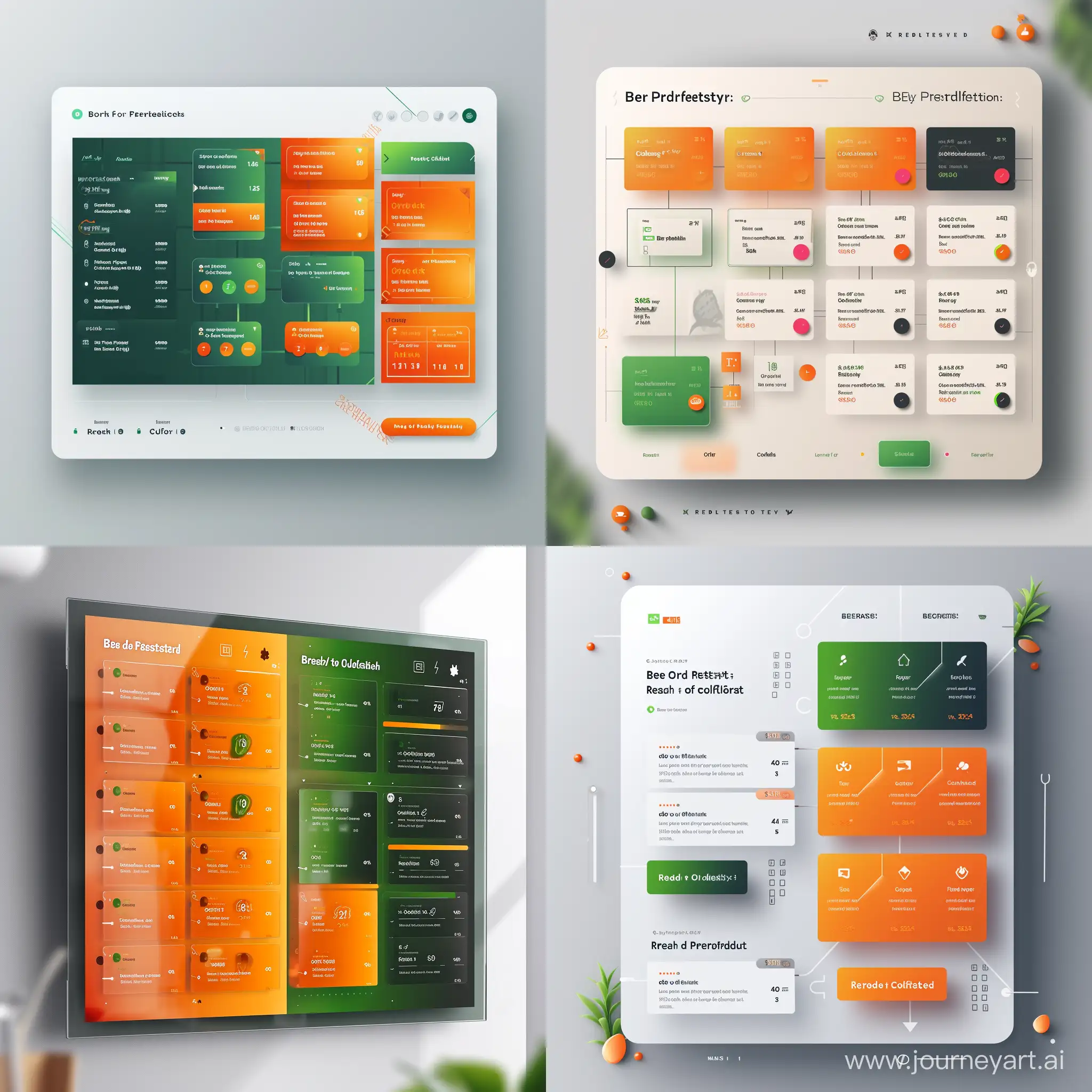 Create a modern and user-friendly UI/UX design for an Order Status Board in a restaurant setting. The board should be digital and large enough to be easily visible from a distance. The design must include separate sections for orders that are 'Being Prepared' and 'Ready for Collection'. Each section should have a clear, readable font and distinct color coding: green for 'Ready for Collection' and orange for 'Being Prepared'. Include a numbering system for the orders, where each order is assigned a unique number displayed prominently. The layout should be grid-like, with each order displayed in its own box, including the order number and a brief description of the items ordered. The design should be intuitive, so customers can quickly understand the status of their order at a glance. Incorporate a modern, minimalistic aesthetic with a focus on clarity and ease of use. The background of the board should be a neutral color like light grey or white to ensure the colored sections and text stand out. Add subtle design elements that reflect a cozy and welcoming restaurant atmosphere, like small illustrations of cutlery or plates in the corners.