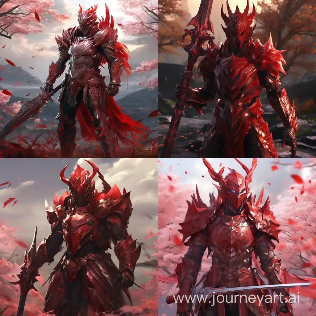 Red-Dragon-Scale-Living-Armor-Warrior-in-Flower-Field