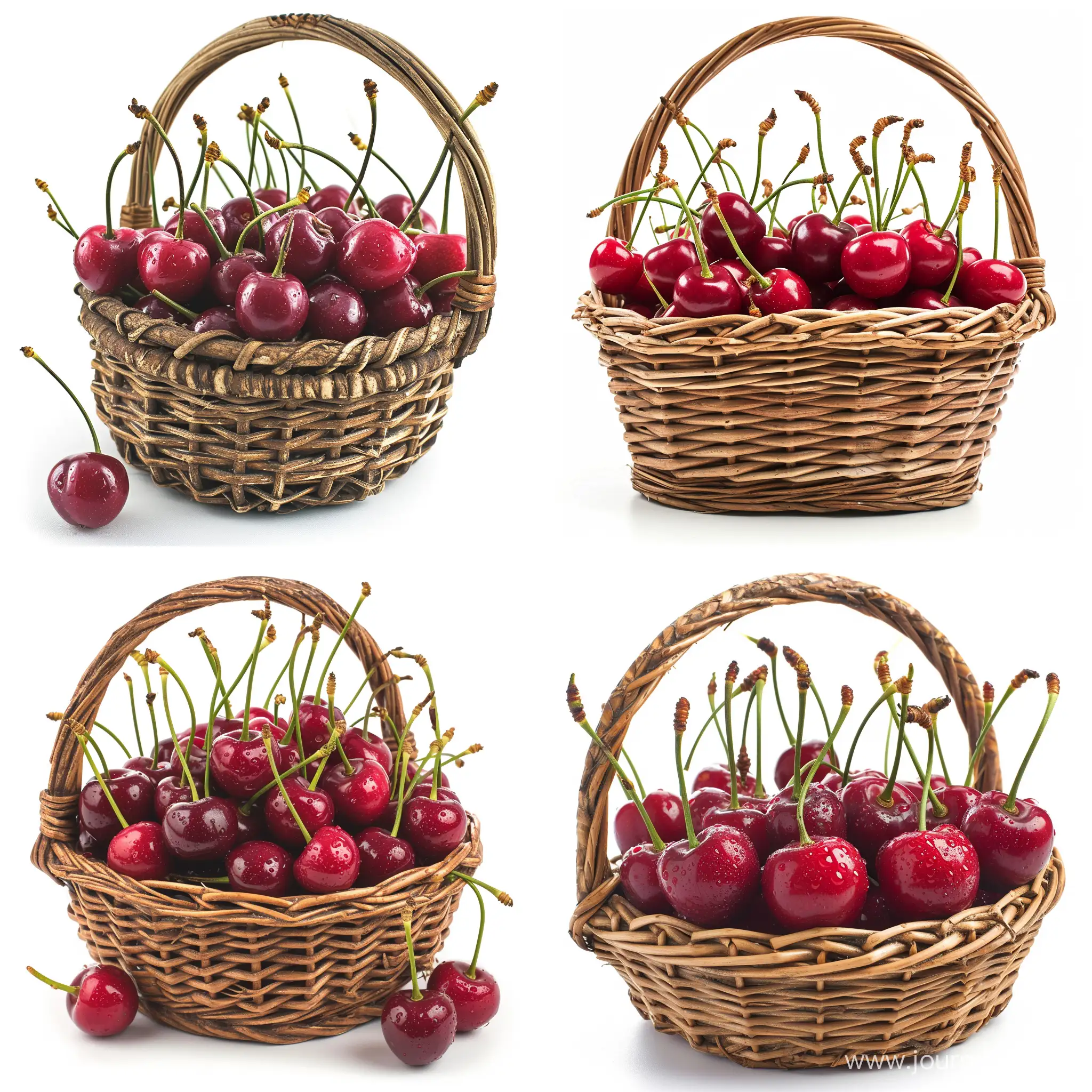 a basket of cherries, single object, isolated object, isolated background