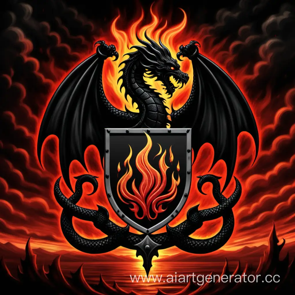 Feudal-Lords-Black-Dragon-Family-Coat-of-Arms-with-Flame-and-Serpent