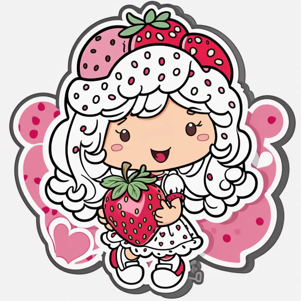 valentine Sticker, strawberry shortcake Delightful with Sprinkles valentine,cartoon, contour, 
vector, white background