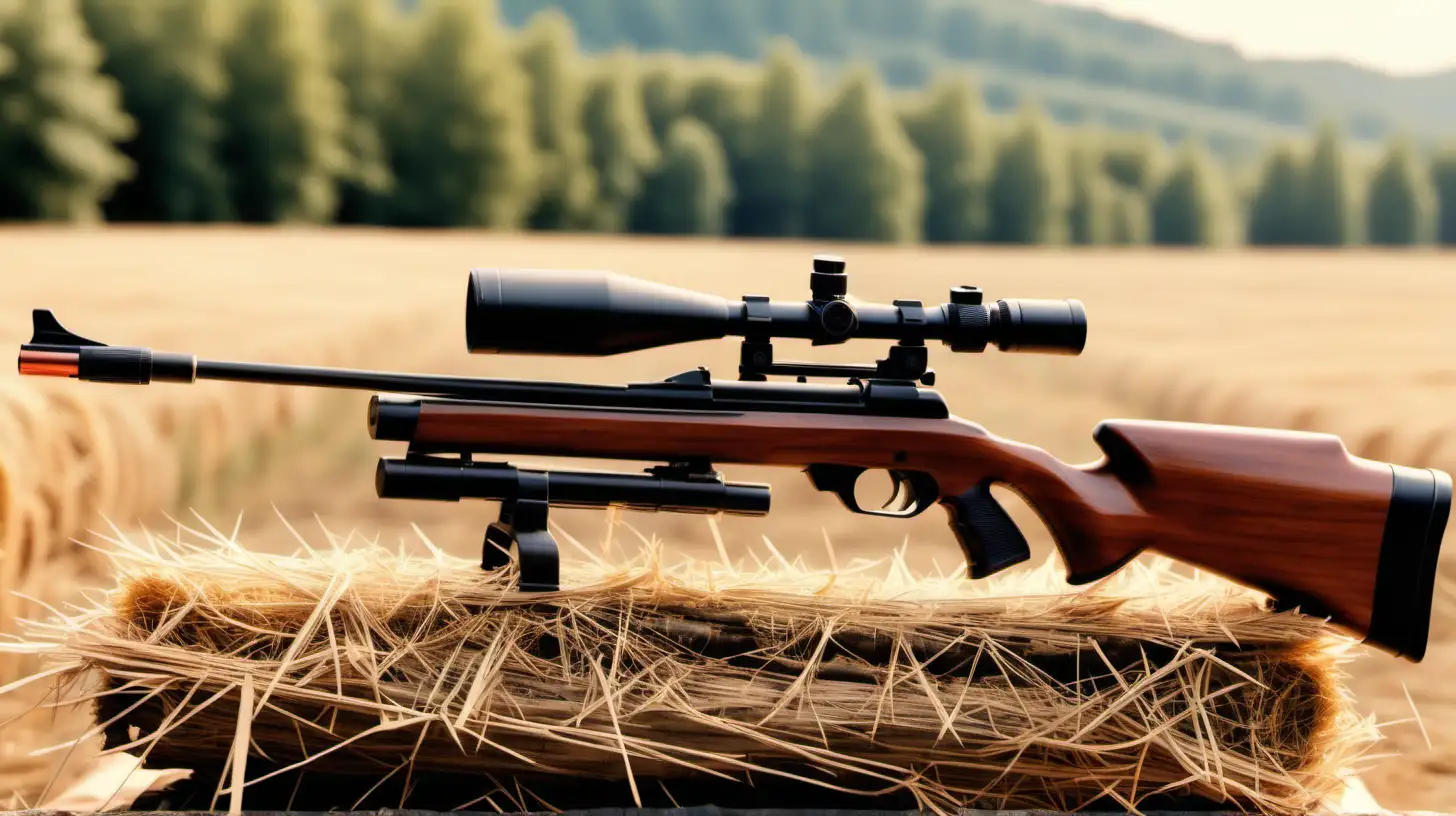Rustic Air Rifle Shooting Amidst Hay Fields