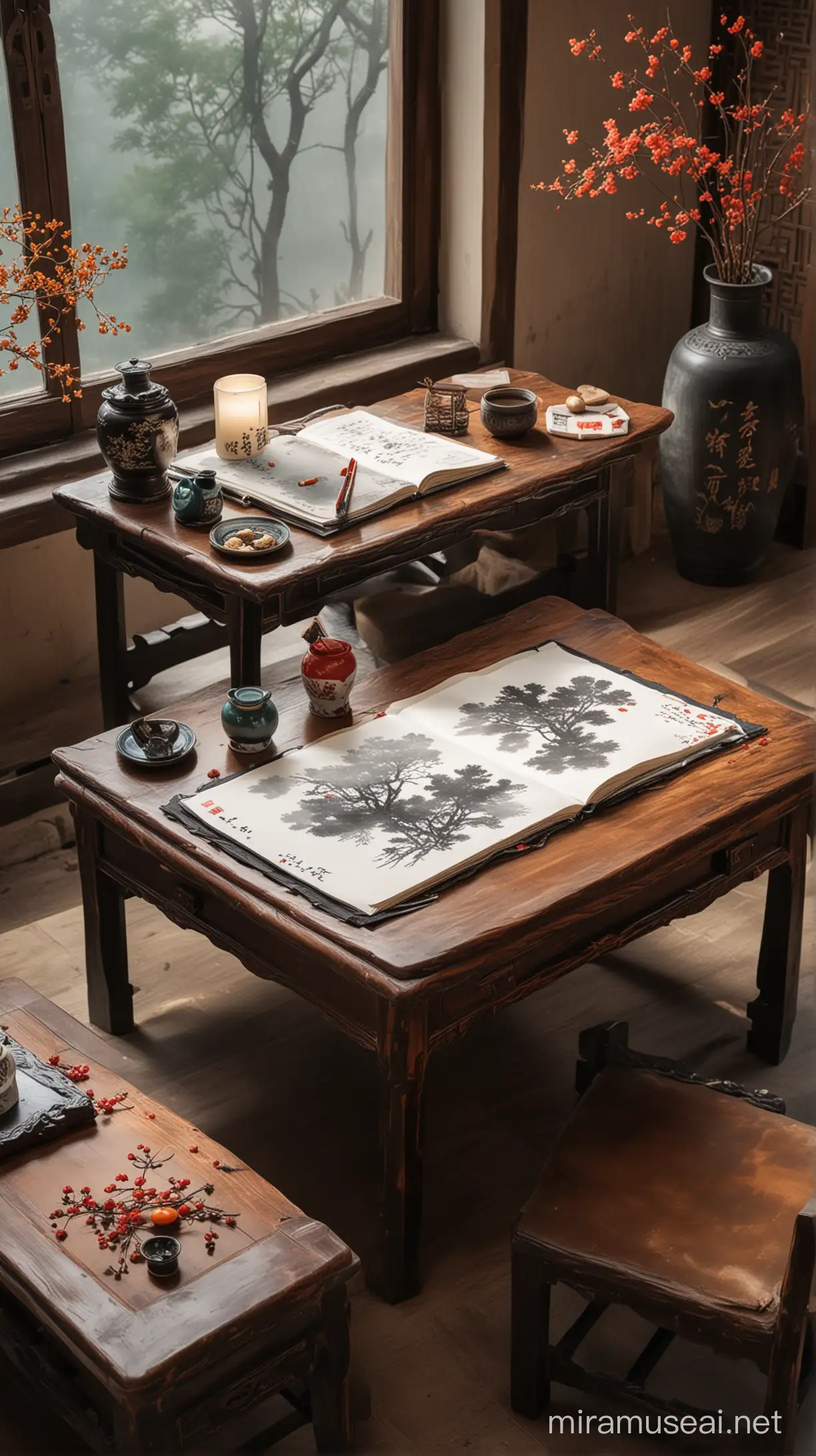 ChineseStyle Study with Ink Treasure Displaying Grand Atmosphere and Youthful Vitality