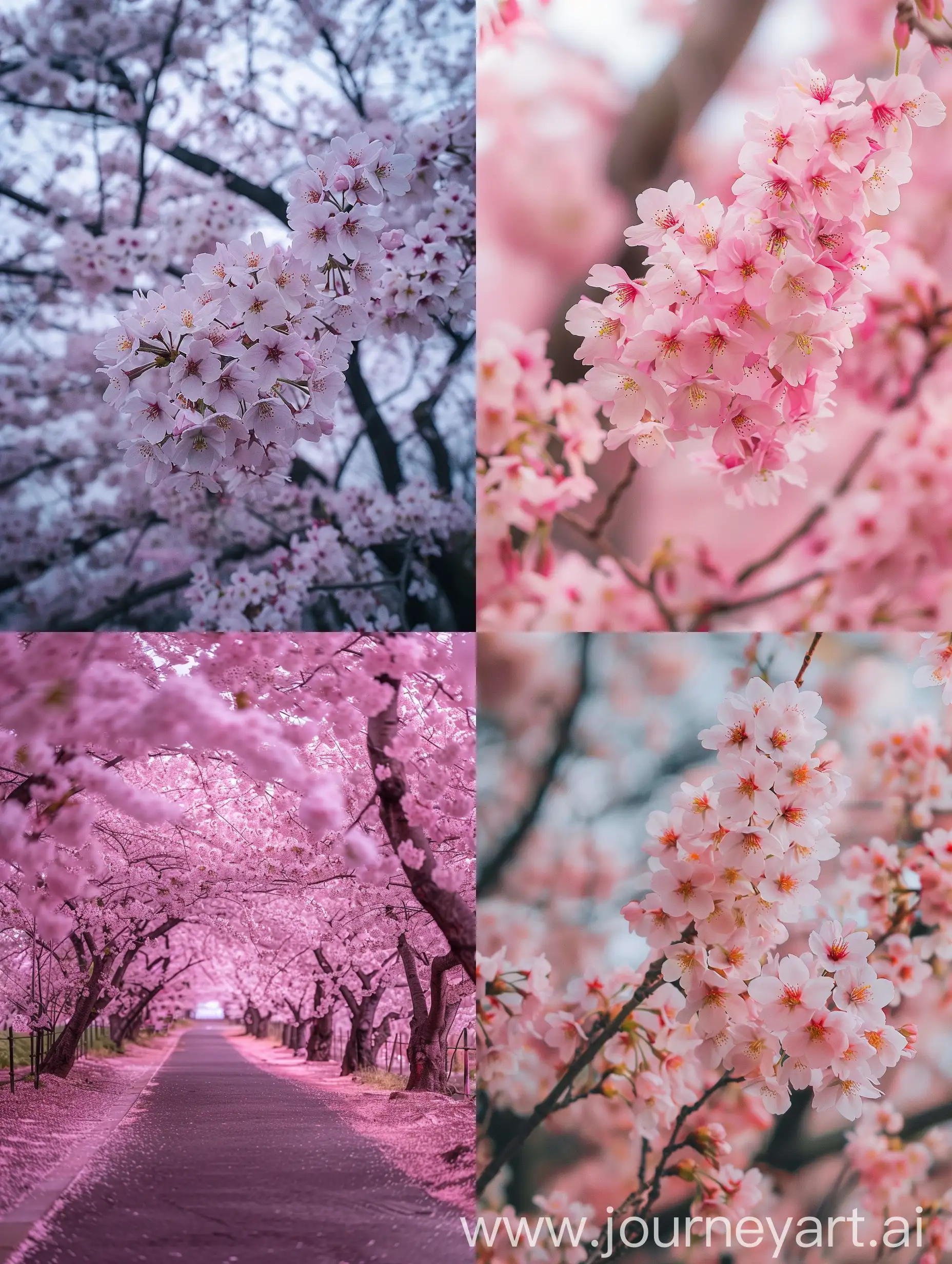 Blossoming-Sakura-Trees-in-Spring-Landscape-Vibrant-Canopy-Under-Overcast-Sky