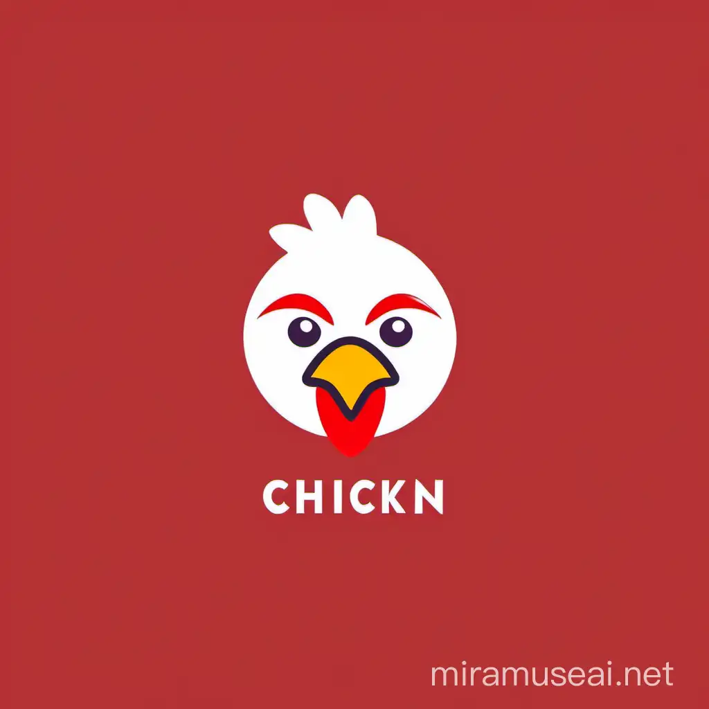 logo minimalista divertida e infantil e bonita com a cabeça de um frango para uma logo de frango frito de cor branco vermelho e amarelo 